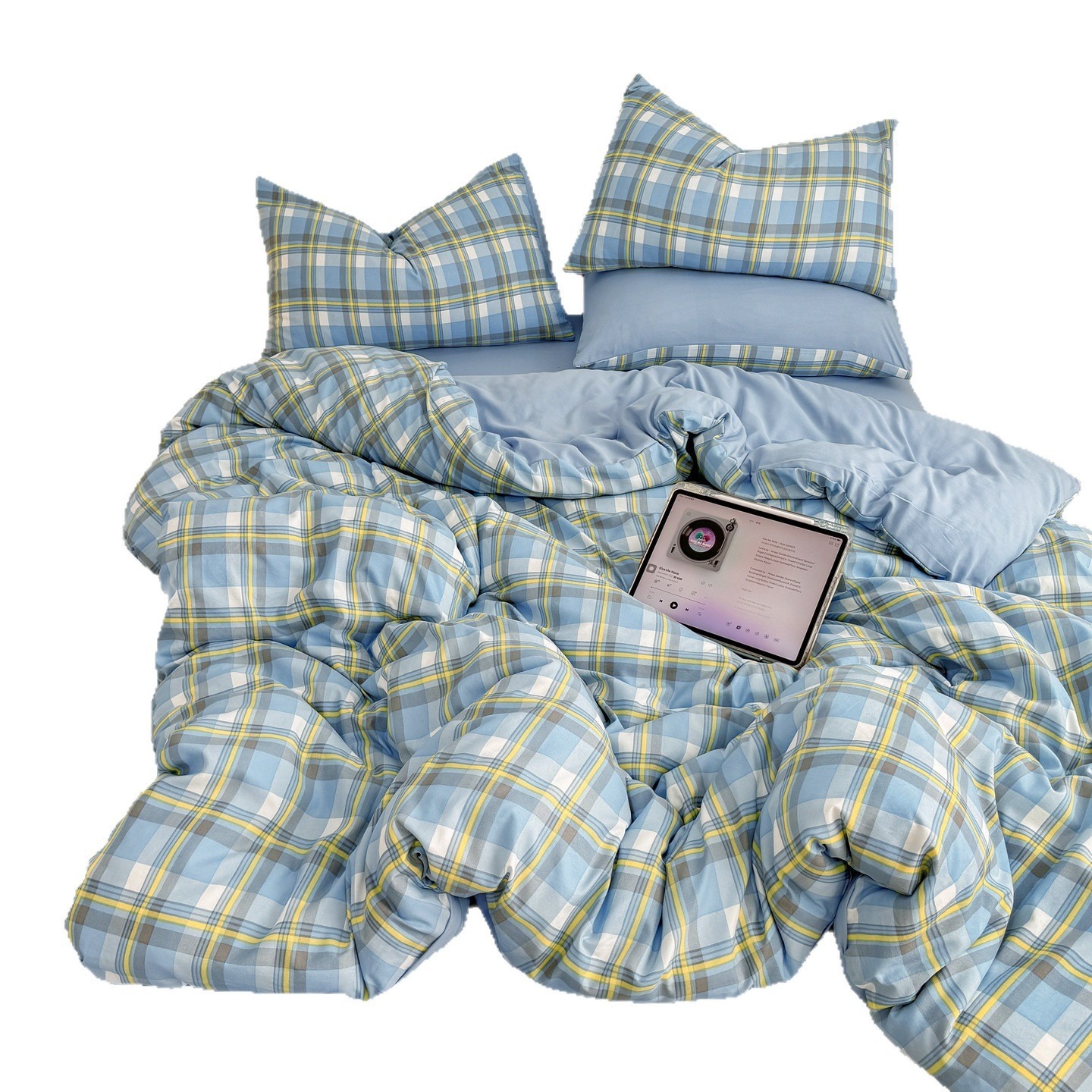 Washed Cotton Striped Bed Sheet Set Simple Japanese Style Four Piece_voghion.com