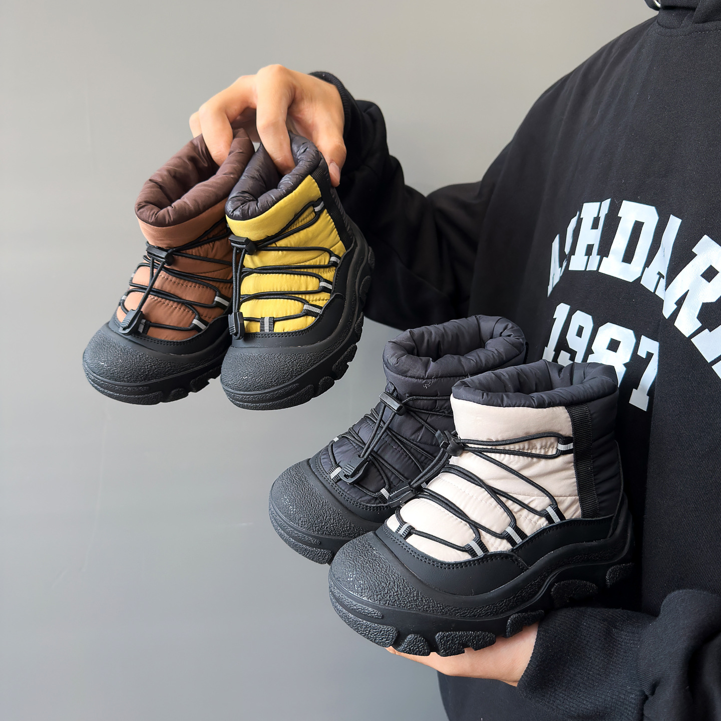 Children's Snow Boots 2025 Winter New Style Fleece-Lined Thickeneded Large Cotton Short Boots Color Matching Retro Warm Cotton Boots Hiking Boots