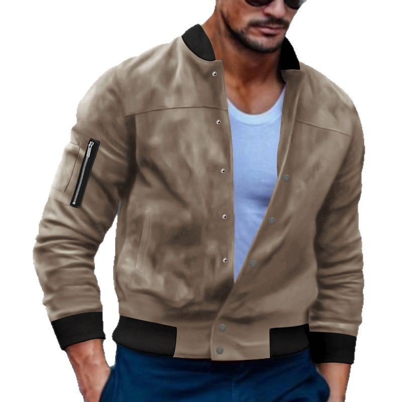 2023 chaqueta de hombre transfronteriza Otoño e Invierno chaqueta de gamuza europea y americana collar de pie Chaqueta de punto de un solo pecho chaqueta casual hombres