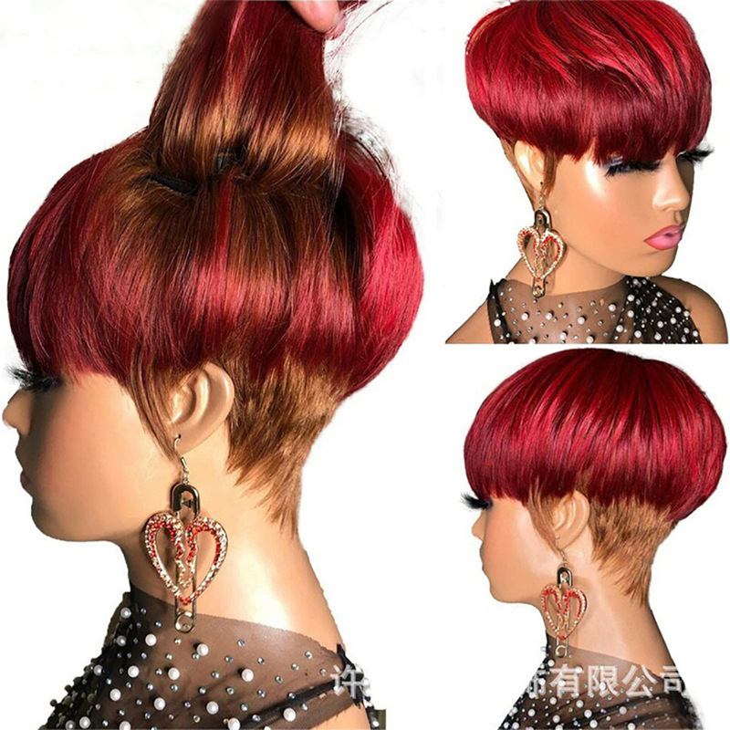 European and American style short gray women's wig with pixie cut bangs and soft hair European and American style short gray women's wig with pixie cut bangs and soft hair