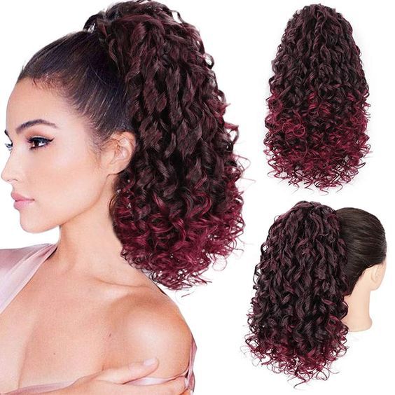 wig drawstring wig women's corn perm ponytail high temperature silk fluffy soft 35cm_voghion.com