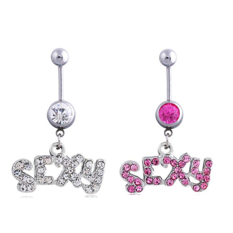 Personalised Diamond Belly Button Ring Stainless Steel Geometric_voghion.com