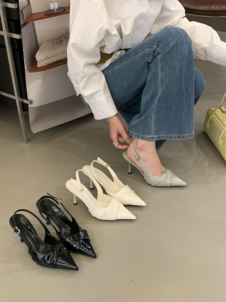 Gentle Design! Creamy White Pointed-toe Ruched High-heeled For Women, 2026 Spring Backless Single Shoes_vogvips.com