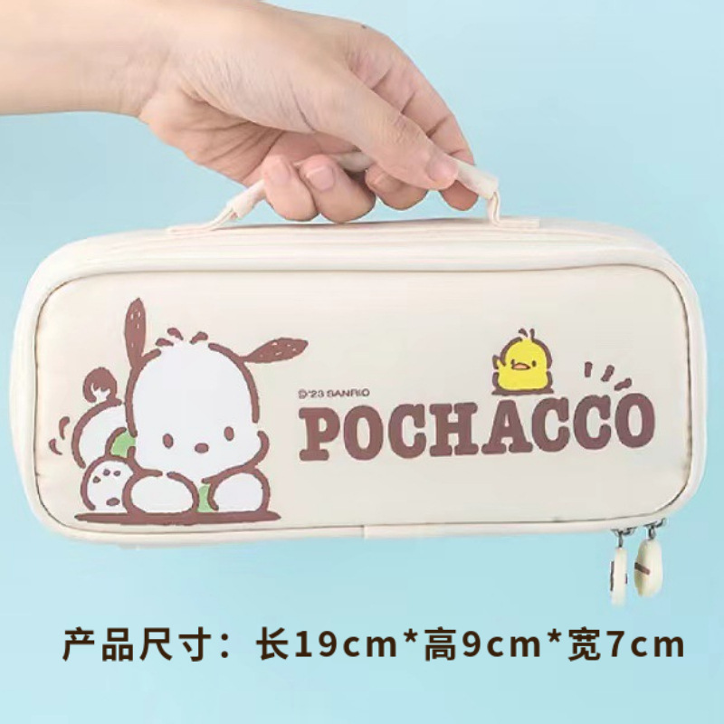 Estuche para lápices de dibujos animados Pacha Dog, portátil de alto valor, útiles escolares para estudiantes de escuela primaria, bolsa de almacenamiento de papelería de gran capacidad de doble capa