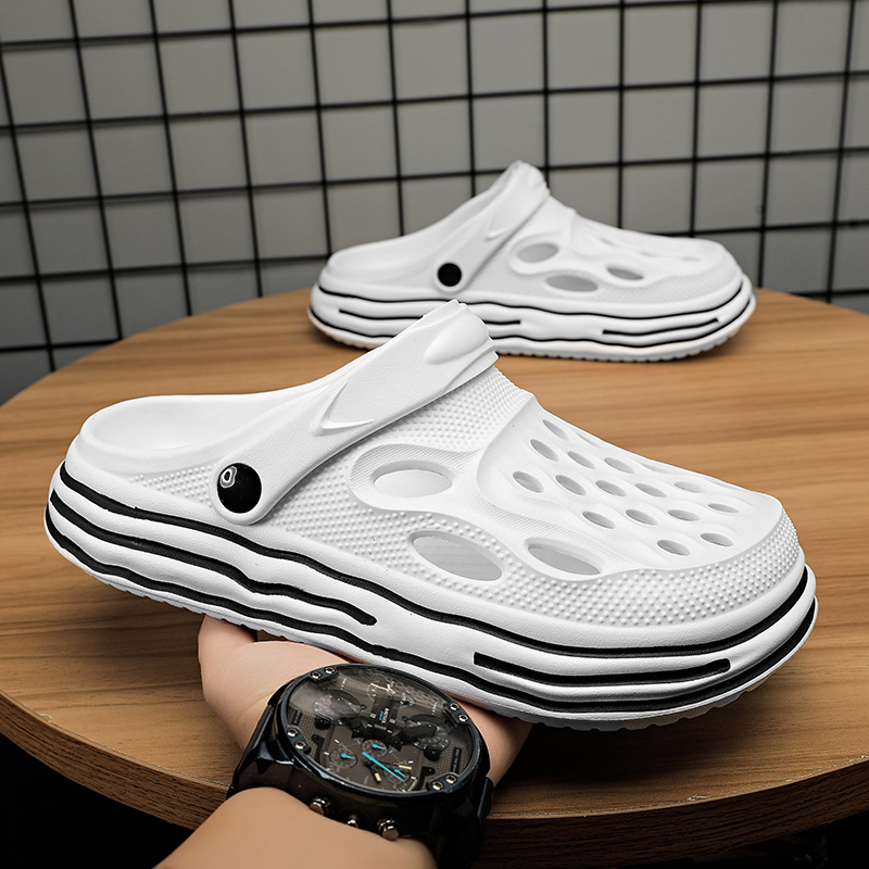 Couple's Summer Hollow Breathable Sports Beach Shoes Men's Casual Non-Slip Soft Top Quality Closed-Toe Slippers Thick Sole_voghion.com