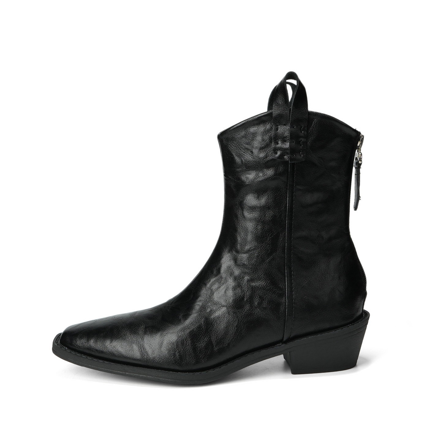 2025 グレープママ ~ 秋冬ファッショナブルなポインテッドトゥ V 口レトロデニムスリムブーツ太いヒールしわウエスタンショートブーツ女性用