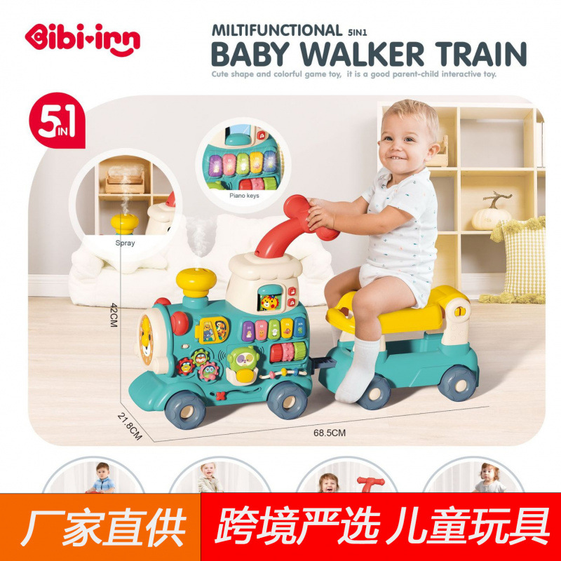 Cross-Border Baby Walker Stroller Anti-Rollover Baby Can Sit Multi-Functional Walker 5-in-1 Hand-Pushed Train