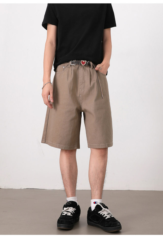 Quần short nam dáng rộng ống đứng, quần lửng phong cách Hàn Quốc, mặc hằng ngày — Màu be, Màu kaki, Màu nâu cà phê, Xanh Pháp Công chi tiết 11