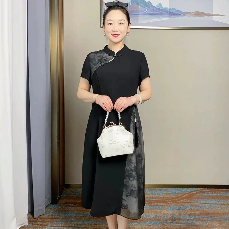 Модное улучшенное летнее платье Ханфу-чонсам в китайском стиле, новое элегантное и благородное платье для женщин среднего и пожилого возраста.