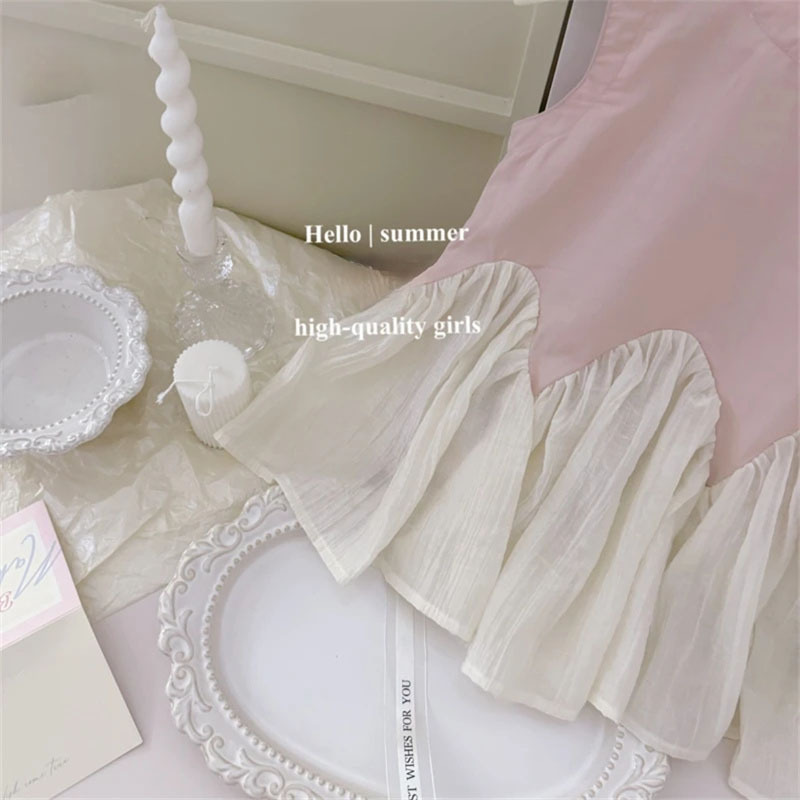 Qixibaby ballet estética coreana ropa infantil niñas falda de cola de sirena encaje diseño de costura vestido de princesa