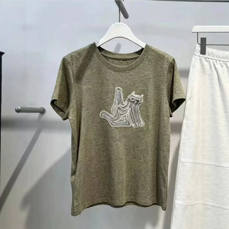 M**Meng Women's Clothing 2026 Summer New Casual Versatile Cartoon Embroidery Round Neck Short Sleeve T-Shirt for Women 4H5102071