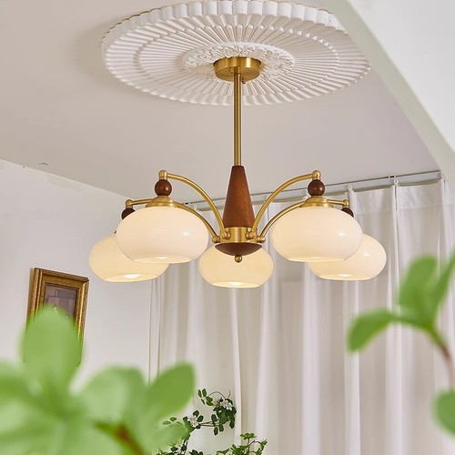 Bauhaus cream wind antique living room and bedroom chandeliers, designer walnut creative persimmon glass restaurant lighting