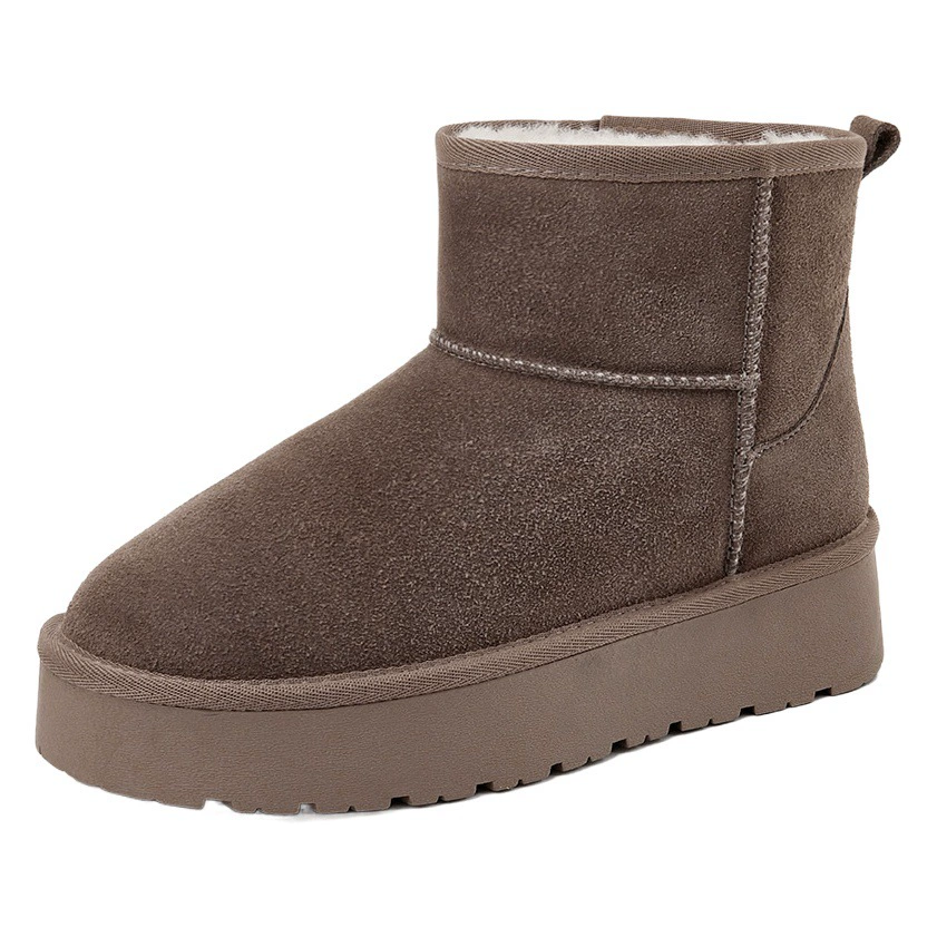 Женские зимние сапоги на толстой подошве, с флисовой подкладкой, из утолщенной натуральной кожи, теплые, увеличивающие рост на 25 мм, новый стиль, нескользящие сапоги для северо-востока.