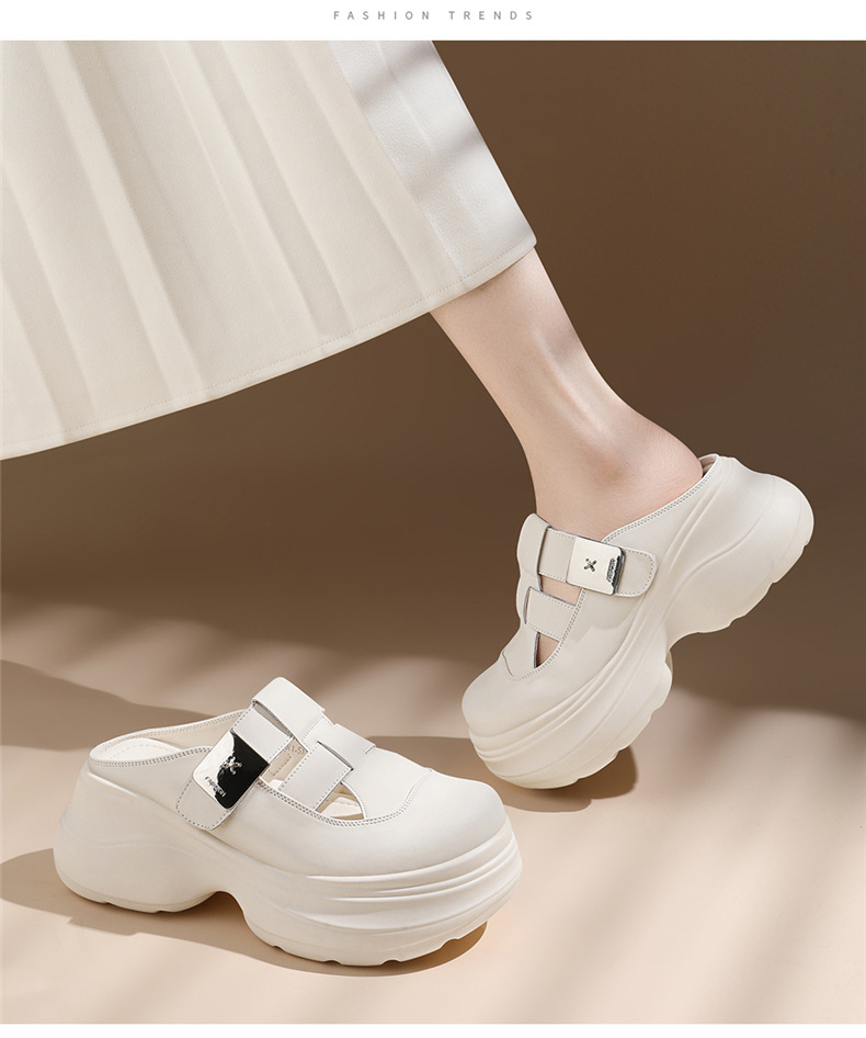 Dép sandal nữ da thật đế xuồng cao gót 7cm thoải mái đi ngoài trời mùa hè — 7183 màu be, 7183 Màu đen chi tiết 14