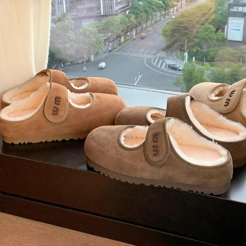 葡萄妈studiolee 可爱魔术贴保暖半拖丑萌羊毛玛丽珍毛毛单鞋秋冬