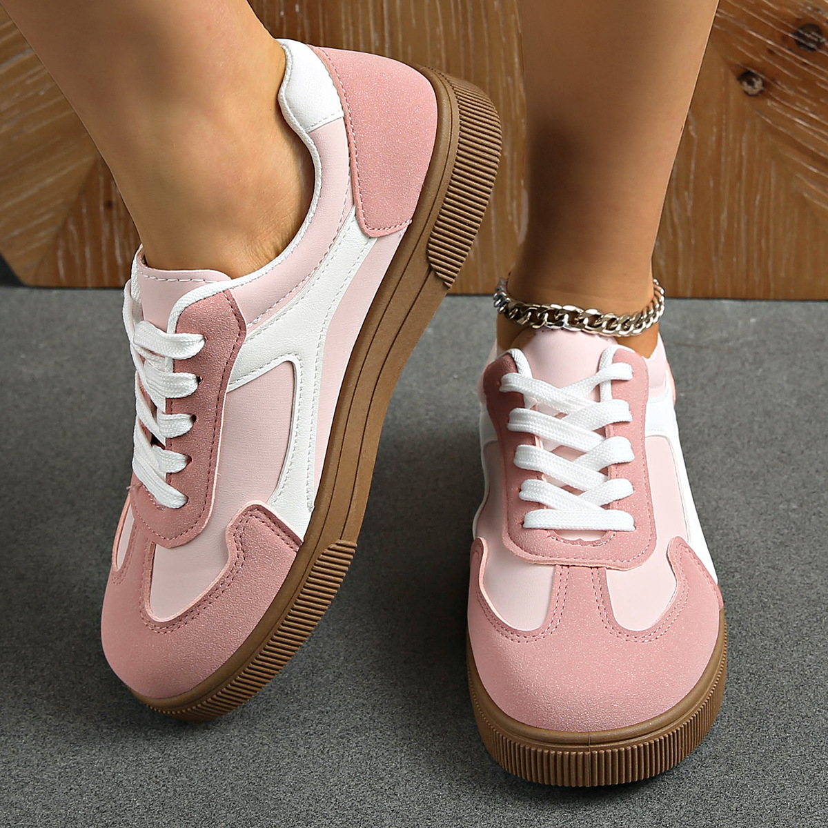 Foreign Trade Large Size 2025 Autum New Flats-Soled Casual Outer Wear Non-Slip Moral Training Shoes Lace-Up Lightweight Sports Shoes Cross-Border