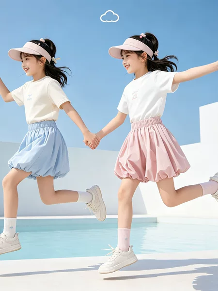 Girls' Floral Bloomers Skirt 2026 Summer Floral Skirt Anti-Exposure Puffy A-Line Breathable Half Skirt Energetic