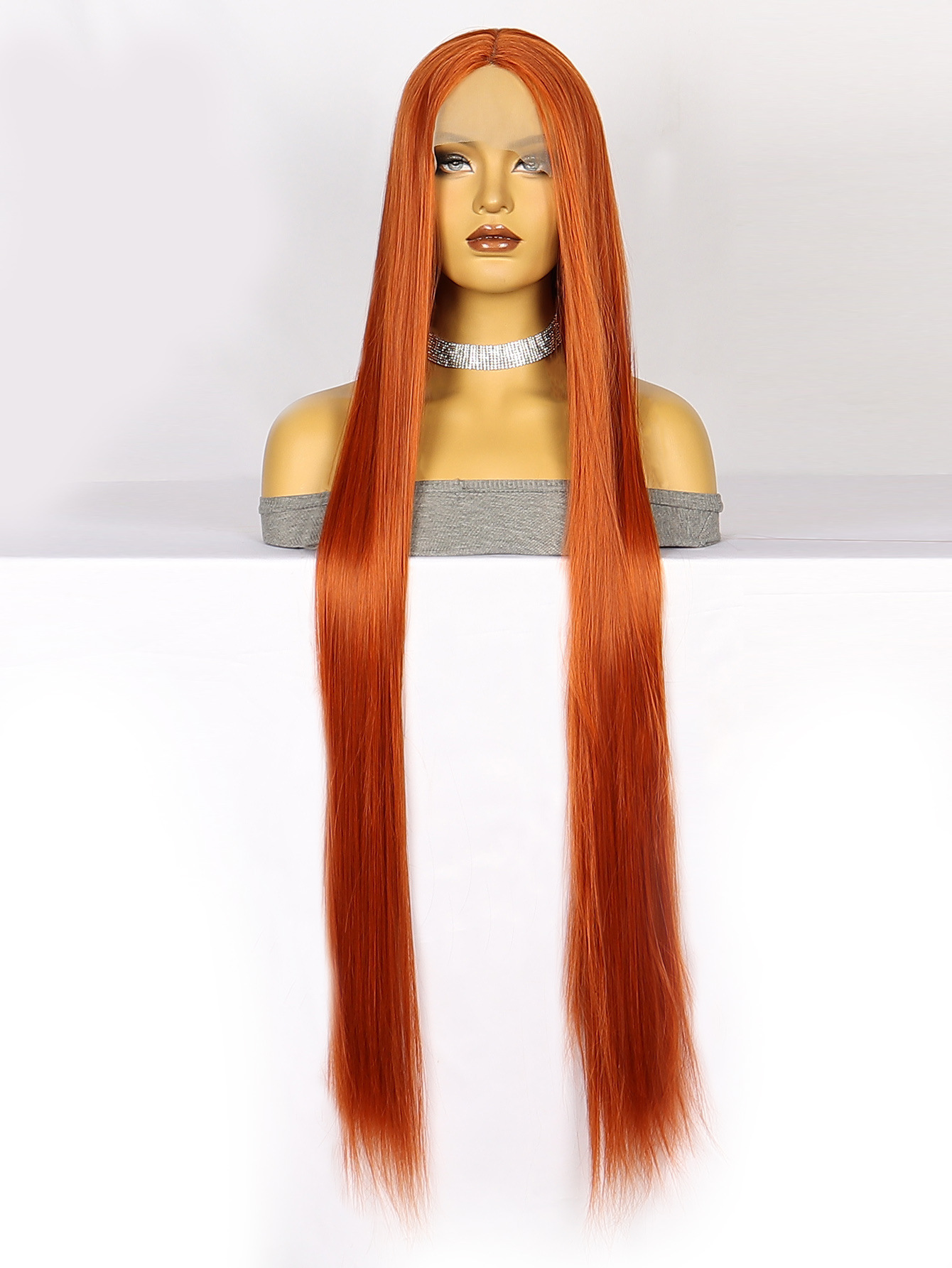 Transfronterizo europeo y americano de encaje 13*4 de las mujeres de largo pelo recto frontal de encaje medio punto de fibra química tocado xuchang pelucas de fábrica