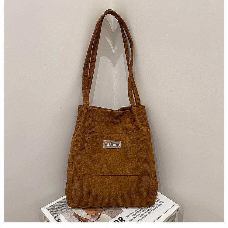 Japanese-style casual and artistic handbag, ins letter-embroidered canvas shopping bag, trendy and fashionable corduroy single-shoulder bag undefined
