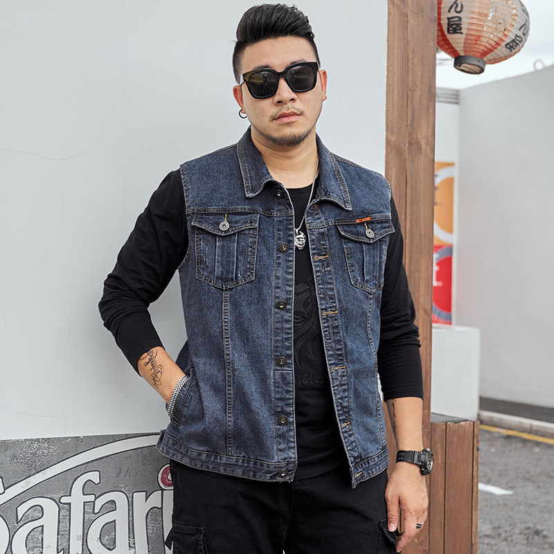 Plus-Size Men's Stretch Denim Vest, Oversized Denim Shirt, Denim Clothing for Big and Tall Men, Sleeveless Jacket