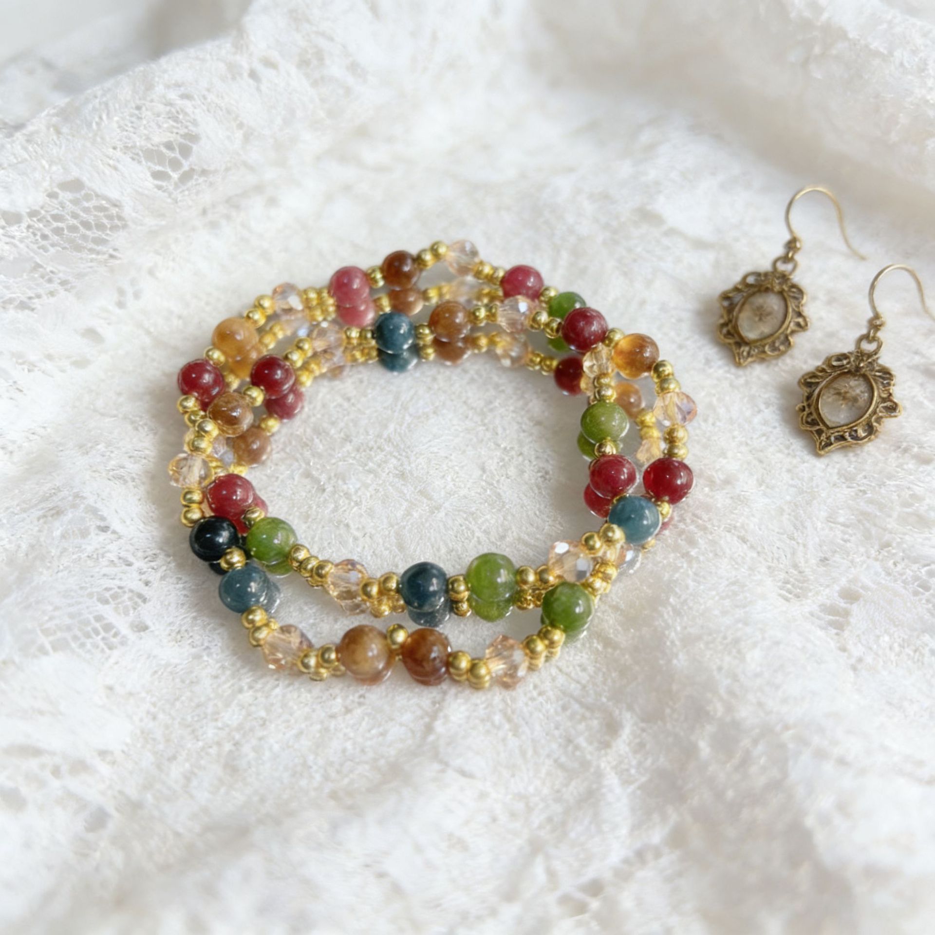 New Double-Layer Colorful Tourmaline Bracelet, Ins-Style Light Luxury Niche High-End Rainbow Multi-Gemstone Bracelet, Gift for Best Friend