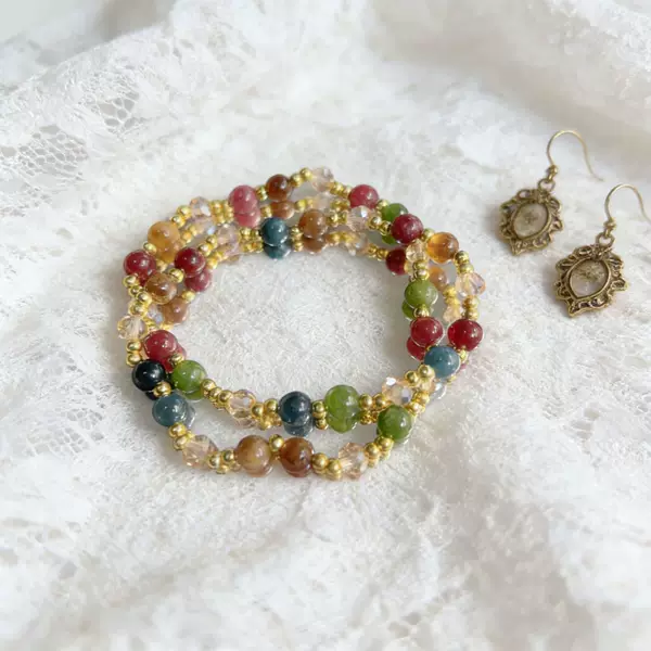 New Double-Layer Colorful Tourmaline Bracelet, Ins-Style Light Luxury Niche High-End Rainbow Multi-Gemstone Bracelet, Gift for Best Friend