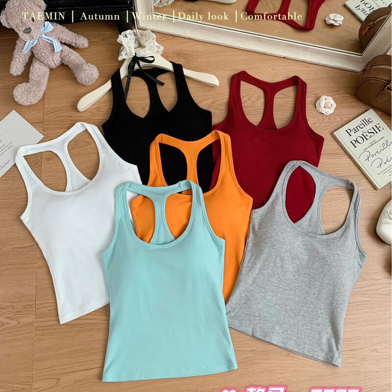 Autumn New Women's Racerback Tank Top with Chest Pad for Layering or Outerwear, Racerback Halter Neck, Backless Latex Sports Beauty Back Autumn New Women's Racerback Tank Top with Chest Pad for Layering or Outerwear, Racerback Halter Neck, Backless Latex Sports Beauty Back