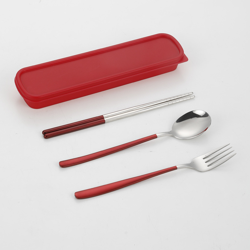 304 vajilla de acero inoxidable cuchara coreana tenedor palillos estudiante portátil conjunto de tres piezas traje creativo regalo puede ser logotipo personalizado