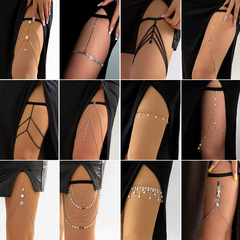 European and American cross-border jewelry Sexy sparkling diamond elastic belt thigh chain for women Personalized sweet and cool pearl chain beach leg accessories