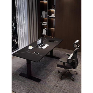 High-Quality Electric Lift Table Saddle Leather Desktop Home Computer Study Table Office Desk Work E-Sports Table