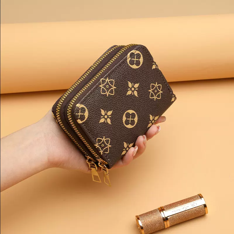 女士钱包双拉链欧美复古小巧双拉链多卡位ins便携时尚卡包零钱包