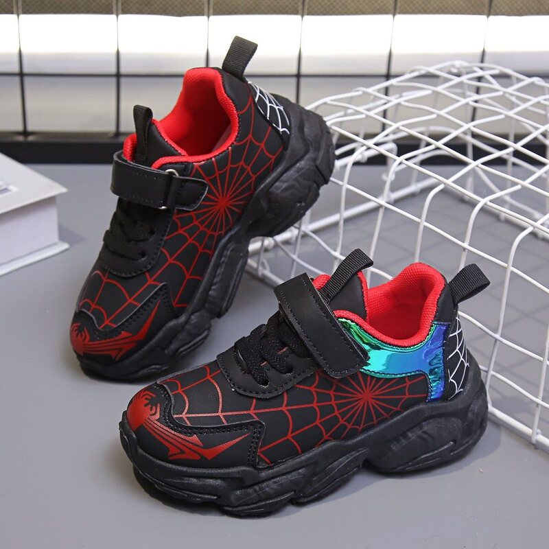 Spider-Man Themed Children's Sports Shoes, Popular, Cheap, Genuine, Stain-Resistant, Waterproof, Leather-Covered Children's Sports Shoes with Soft Soles