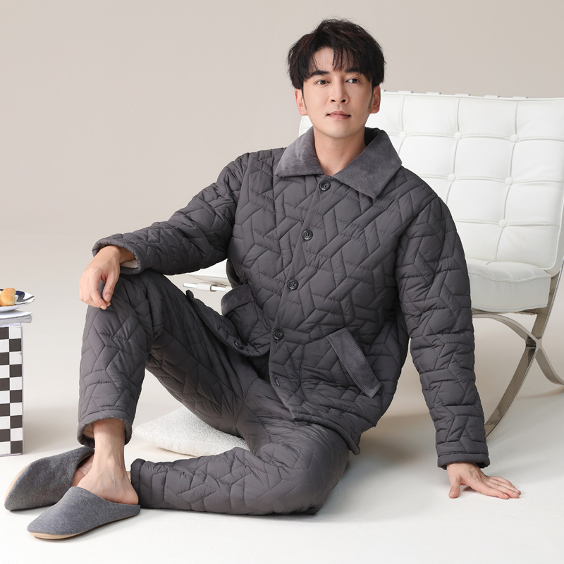 잠옷 남자의 겨울 기모 겨울 따뜻한 3 층 두꺼운 재킷 산호 양털 홈웨어