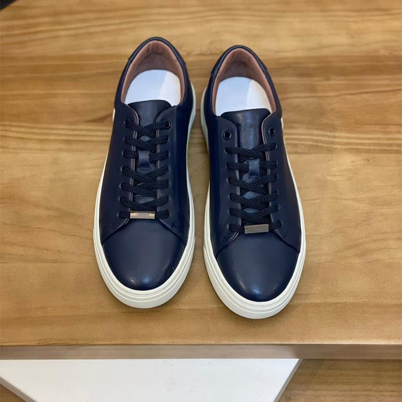 Bos Trendy Brand Simple Casual Men's Shoes Genuine Leather Classy Men's Sports Shoes Pure Color Cowhide Low-Cut Lace-Up Sneakers for Men
