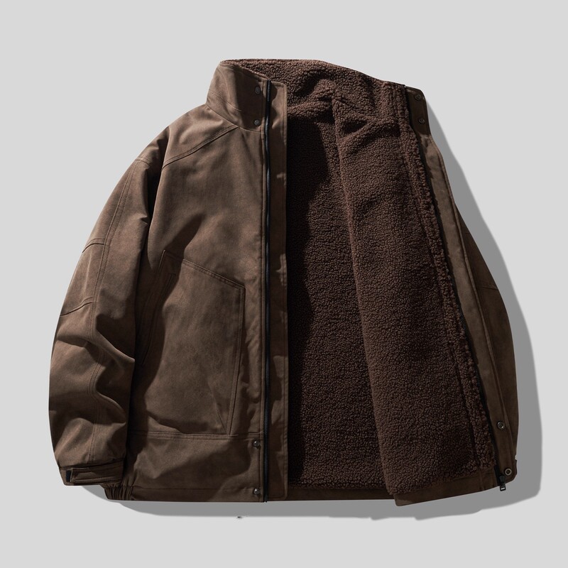Detroit High-End Heavy Lamb Wool Thickened Workwear Cotton Jacket for Men, Winter Cold-Proof Warm Cotton Coat
