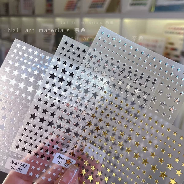 Internet Celebrity Star-Shaped Nail Stickers 3D Nail Art Gold and Silver Star Mini Paper Decorations Crescent Moon Five-Pointed Star
