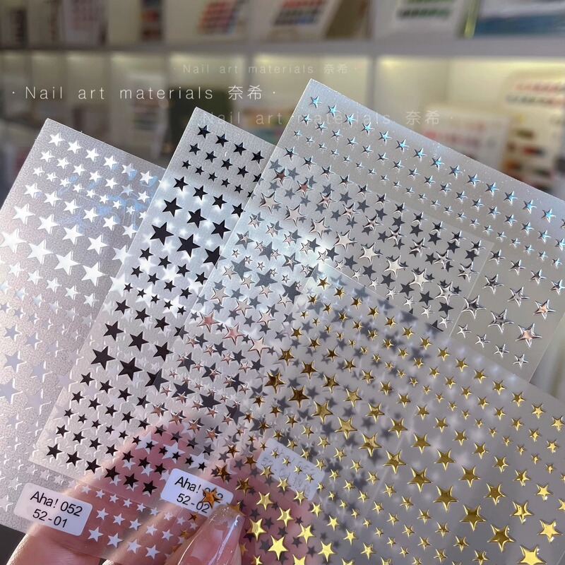 Internet Celebrity Star-Shaped Nail Stickers 3D Nail Art Gold and Silver Star Mini Paper Decorations Crescent Moon Five-Pointed Star