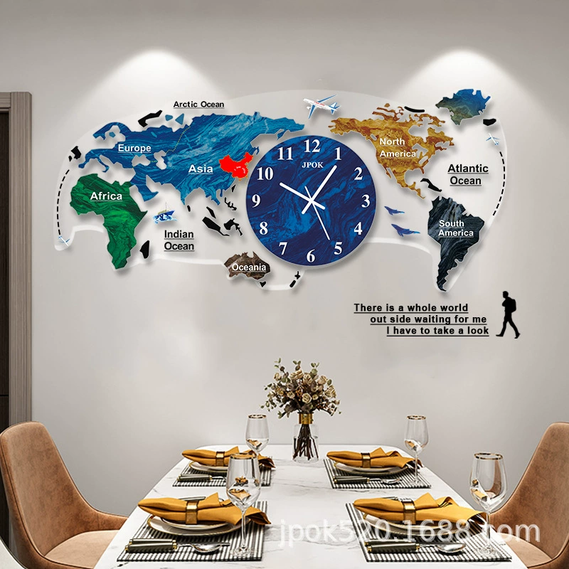 Настенные часы-карта мира в стиле арт-дизайн для гостиной, элитного домашнего офиса, популярные в интернете, креативные бесшумные настенные часы