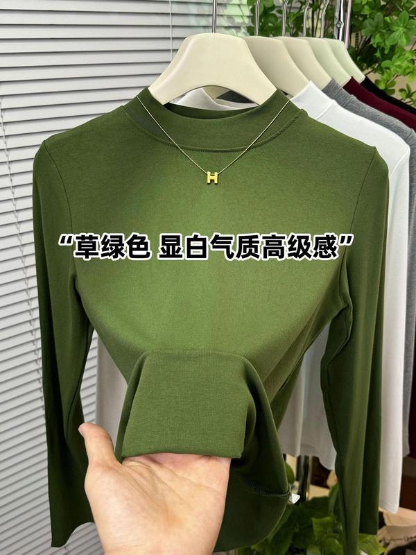 高级感炭黑色长袖半高领打底衫女内搭2025秋冬面膜上衣T恤内搭|undefined