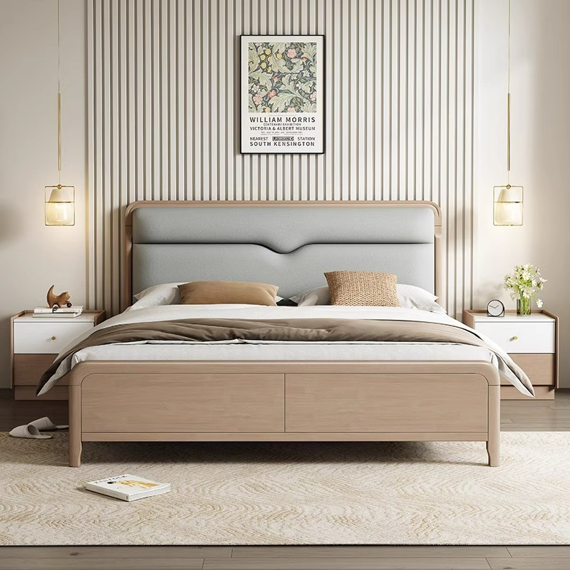 Cama de madera maciza dormitorio principal 1,8 m cama doble cama moderna minimalista 1,5 m cama de madera de caucho nórdico cama de estilo de registro