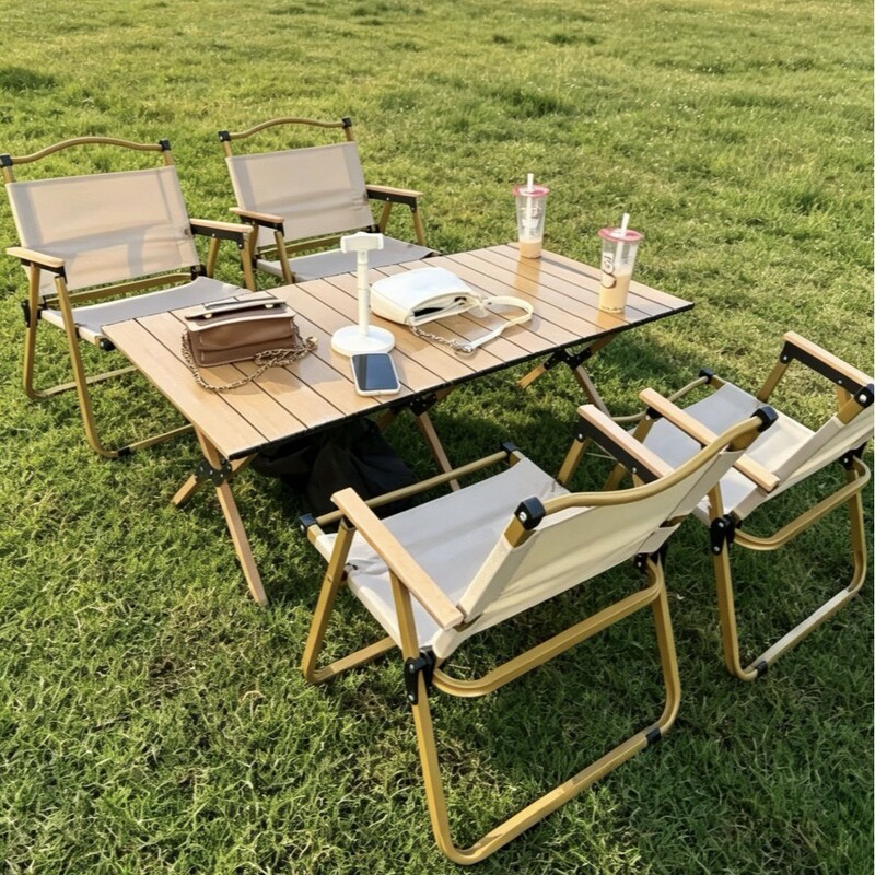 Outdoor Camping Egg Roll Table Carbon Steel Folding Table Portable Outdoor Courtyard Garden Outdoor Field Dining Table and Chair Balcony Supplies