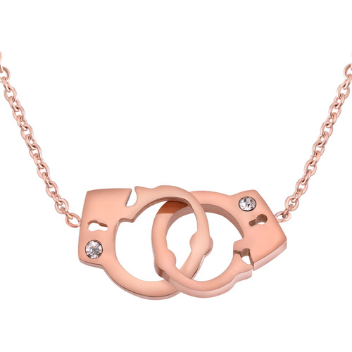 European and American ins titanium steel simple fashion handcuffs necklace set interlocking stainless steel couple bracelet gift for women