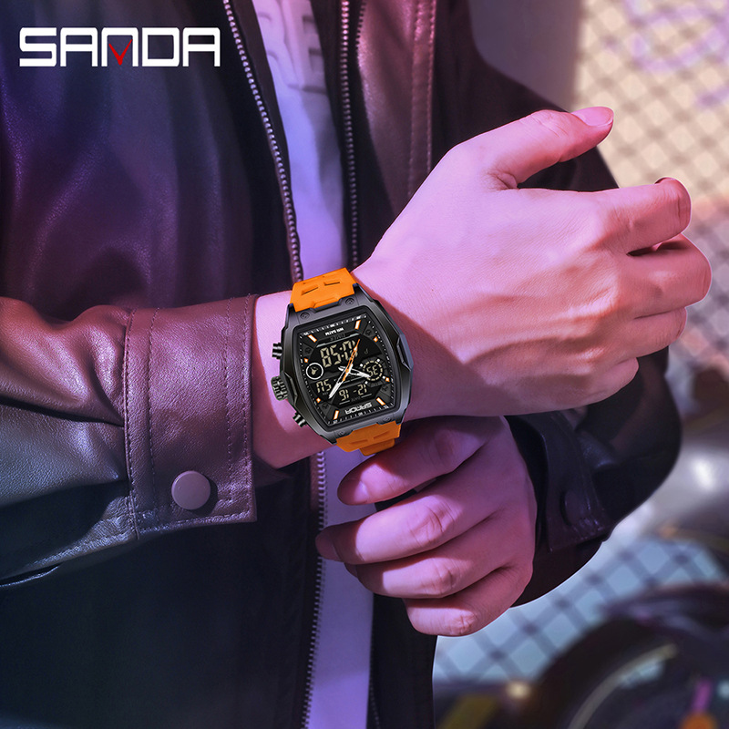 Sanda reloj electrónico reloj deportivo multifuncional en forma de barril de vino reloj despertador de fiesta estudiantil reloj impermeable 6235