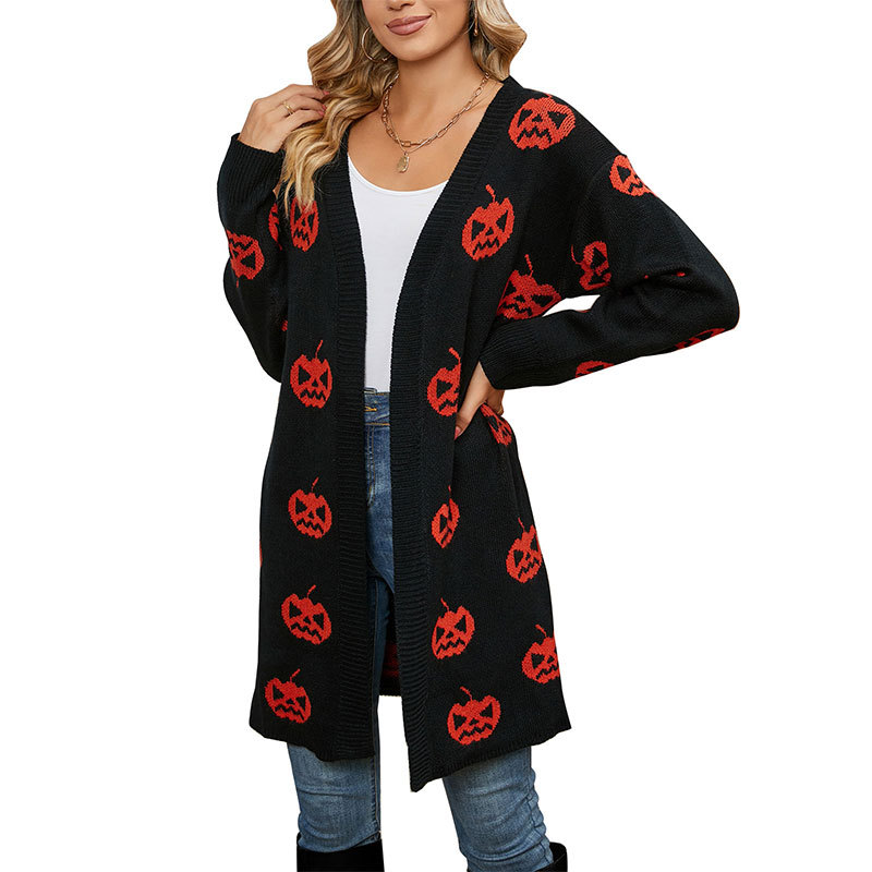 Holiday, Festival Occasion Wholesale Women's Casual Streetwear Halloween Pattern Long Sleeve Jacquard Sweaters & Cardigans
