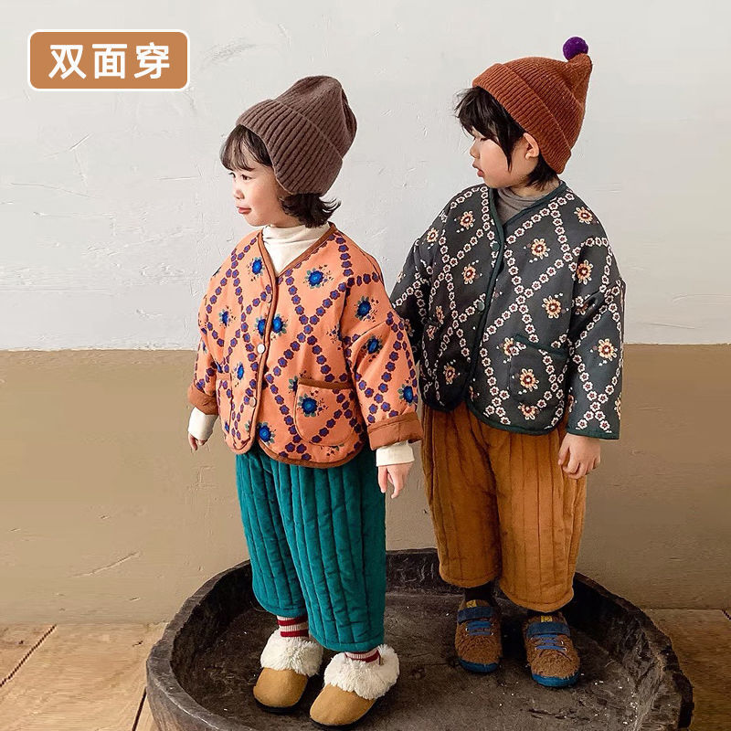韩国童装儿童棉服套装男女童双面穿加厚棉袄宝宝秋冬外套保暖棉衣