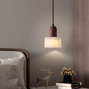 Natural Marble Bedroom Bedside Chandelier Modern Simple Medieval Light-Transmitting Wabi-Sabi Style Solid Wood Hotel Restaurant B&B