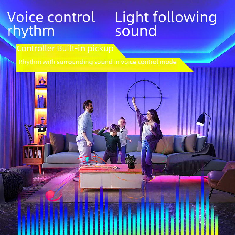 스마트 블루투스 LED 라이트 스트립 자체 접착 5050 음성 제어 다채로운 RGB 유연한 저전압 12V 긴 조명 스트립 세트
