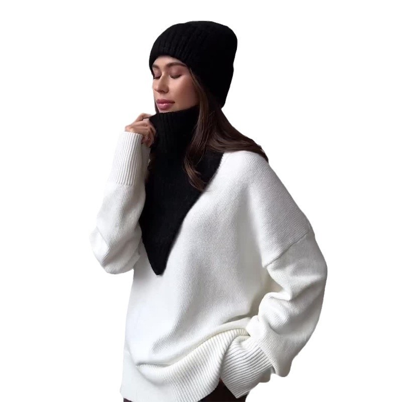 2024 otoño nueva Europa y América Amazon ropa de mujer transfronteriza de color sólido Taoyou guarnición gruesa calentamiento conjunto de sombrero de punto