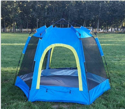 Quick-opening full-automatic 4-6-person tent hexagonal double-layer rainproof camping tent factory outlet