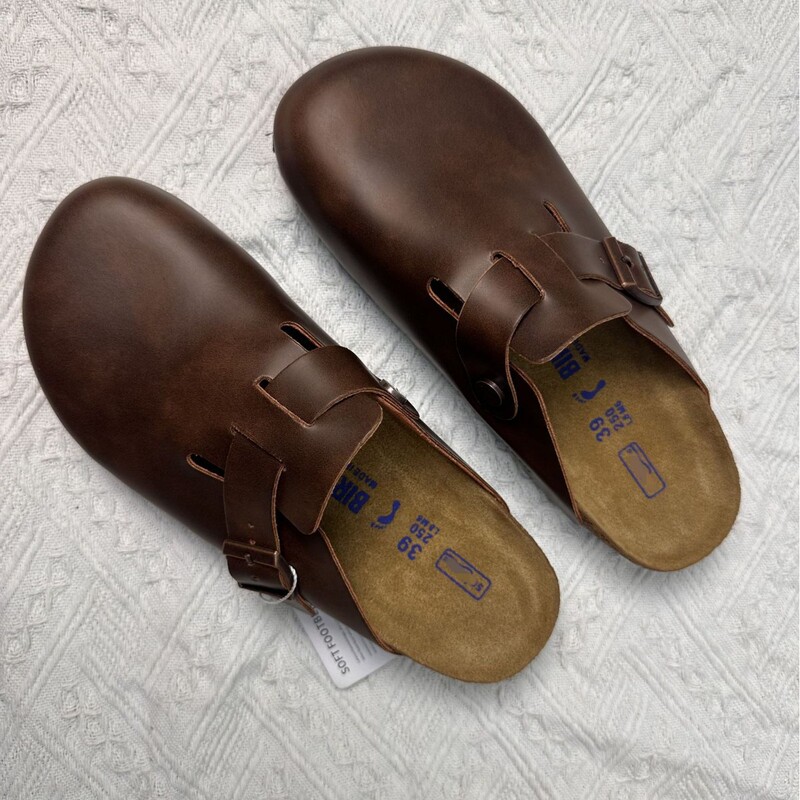 Spring and Autumn Men's and Women's Birkenstock Casual Genuine Cowhide Cork Lazy Suede Thick-Soled Birkenstock Half-Cover Slippers